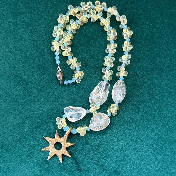 Jewelry - Yellow and Clear Beaded Necklace with Star Pendant